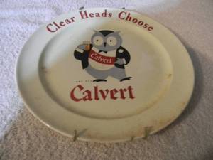 lot 30 image: VINTAGE CALVERT Clear Heads Choose Calvert WISE OWL ADVERTISING BAR PLATE SIGN - NICE - GREAT OLD SCHOOL PIECE - GREAT CHRISTMAS GIFT - APPROX 10 - SEE PICTURES