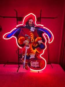lot 4 image: CAPTAIN MORGAN NEON LIGHT - NICE - WORKS - FANTASTIC PIECE - GREAT CHRISTMAS GIFT - APPROX 21 By 25 - SEE PICTURES