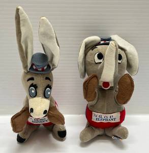 Vintage 1972 GOP Elephant &amp Demo Donkey (Date Written On Front Tags)