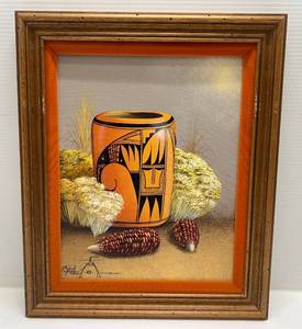 Jackie Black Original Painting (Signed) On Canvas Board Framed 14 34 x 18 Titled Hopi Pottery