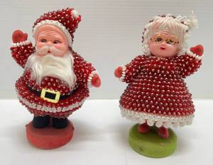 1960s Folk Art Beaded  & Sequined Mr. & Mrs. Santa Claus