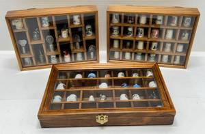 Three Display Cases Full Of Collector Thimbles
