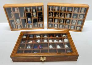 Three Display Cases Full Of Collector Thimbles