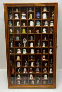 Display Case Full Of Collector Thimbles 20 14 x 12