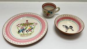 Vintage 1960s Stangl Pottery Pink Carousel Bowl, Cup & Plate