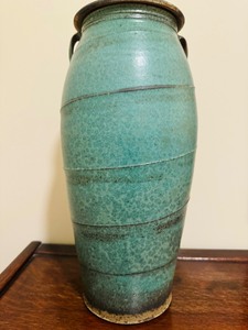 Tall Handmade Lidded Pottery Jar - Signed