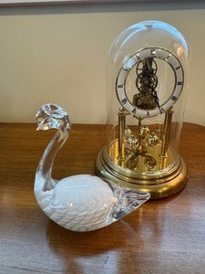 Anniversary Clock and Glass Swan Lot
