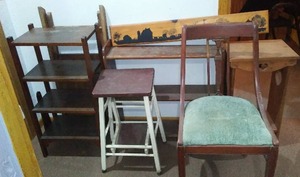 lot 513 image: Wood Shelves, Chairs And Stool.