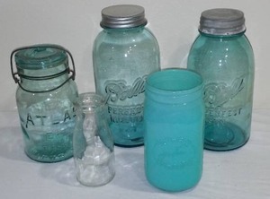 lot 587 image: Blue Ball Jars And More.