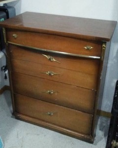 lot 593 image: Vintage Wood Tall Dresser.