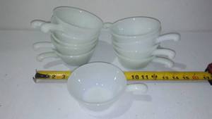 lot 649 image: Vintage milk Glass soup bowls with handles (10)