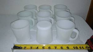 lot 650 image: Fire King Mugs (9) whit, glass ,vintage.