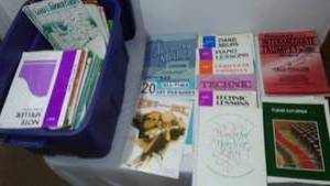 lot 656 image: Music Books-Sax, Trumpet, Piano and More, in a tote.