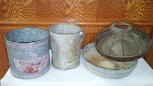 lot 751 image: Vintage Galvanized Buckets Pails And Feeders