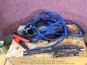 lot 73 image: Nice 15 Ft. Jumper Cables & Tire Iron