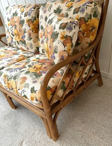 Lovely Floral Vintage Rattan Loveseat