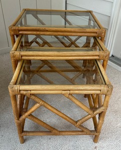 Vintage Bamboo Style 3 Piece Nesting Table Set