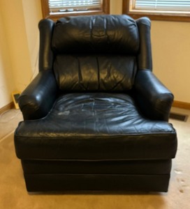 Nifty Navy Blue Leather Chair with Ottoman