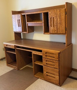 Oak Desk with Top Storage Unit