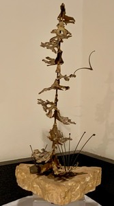 Vintage Metal J. Amon Sculpture on Sandstone Rock