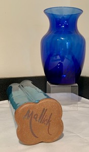 Artisan Pottery Vase Signed Mallick and Decorative Cobalt Blue Glass Vase