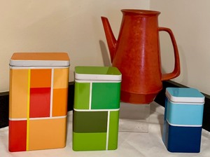 Colorful Nesting Canister Set and Vintage Pitcher