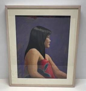 lot 20 image: 24 34 x 29 12 Framed Behind Glass Local Artist Signed Pastel Portrait Of A Woman