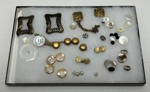 lot 71 image: Group Of Vintage Buttons & Buckles (DISPLAY CASE NOT INCLUDED)
