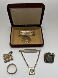 lot 76 image: Misc. Vintage Items Including 10K Gold Filled Ring (Marked On Inside) U.S.A. Air Force American Legion Pin & More