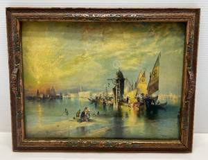 lot 87 image: Antique 1926 Serving Tray With Print Behind Glass