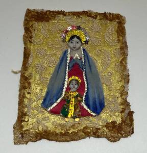 lot 97 image: Early 1900s Fabric Religious Icon 4x 5