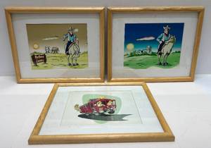 lot 128 image: Vintage Marlboro Country Illustrations & More Framed Behind Glass 12 x 15 (VERY COOL)