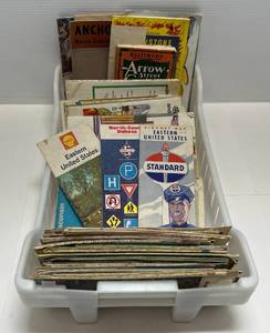 lot 142 image: Misc. Vintage Road Maps Some With Gas Station Advertisement