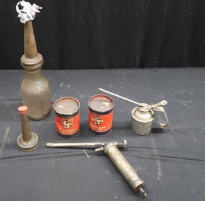 OIL CANS, GREASE CANS, MOTOR OIL BOTTLE