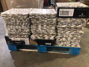 lot 2 image: Pallet of Jeffrey Court Molten 11.875 in. x 11.25 in. Interlocking Cream GlassCream and Emperador Marble Mosaic Tile (.927 sq. ft.Each)  Customer Returns See Pictures