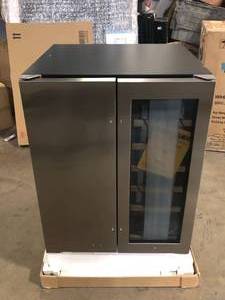 lot 8 image: Velivi 24 in.Dual Zone 20-Wine Bottles and 88-Can Built-In and Freestanding with French Door Beverage Cooler in Stainless Steel Customer Returns See Pictures