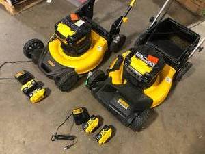 lot 48 image: Lot of 2 DEWALT 20V MAX 21.5 in. Battery Powered Walk Behind Push Lawn Mower with (2) 10Ah Batteries & Charger Customer Returns See Pictures