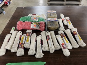 lot 93 image: 20) 50 X 732 SASH CORD, 2) 10MM X 30M TWISTED POLY ROPE, & 2) TIE DOWNS