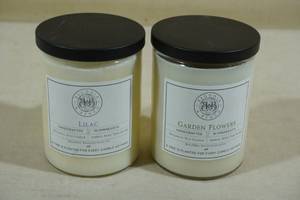 lot 82 image: 2 12oz Begonia and Bench Candles -Garden Flowers, Lilac