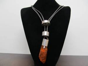 lot 9 image: Large Chunky Sterling Silver Necklace wLARGE Natural Amber Pendant