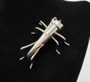 lot 10 image: Large Sculptural Sterling Silver Grasshopper Brooch Pin