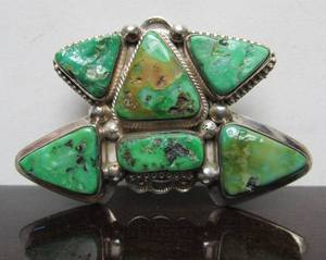 lot 18 image: Wonderful Signed Vintage Oscar Alexius Royston Turquoise & Sterling Silver Brooch Pendant