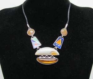 lot 50 image: Sterling Silver & Multi-Stone Modernist Necklace