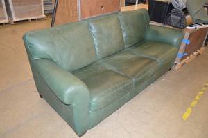 lot 1 image: Green Leather Couch