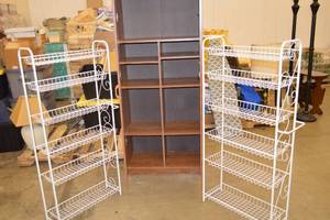 lot 21 image: 2ct Wire Rack  Wooden Cabinet - Damaged Hinge