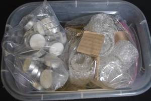 lot 119 image: Tub of Votive Candles, Holders, Tea Light