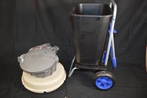 lot 127 image: Wheely Plastic Trash Can, Steamer, Tupperware Multi-Compartment Container