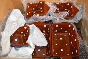 lot 128 image: Temptation Ovenware Set Brown Polka Dot Pattern