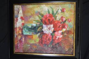 lot 146 image: Still Life Portrait Flower Vase Acrylic Painting