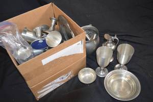 lot 152 image: Medieval Style Pewter Dishes, Cups, Tableware Set